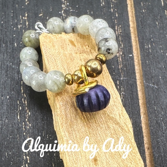Charms multi stone Labradorite beaded gem ring/handmade bohemian - Picture 1 of 5